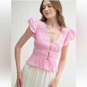 Plissé Flutter Sleeve Peplum Top